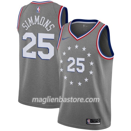 Maglia NBA Philadelphia 76ers Ben Simmons 25 2018-19 Nike City Edition Grigio Swingman - Uomo